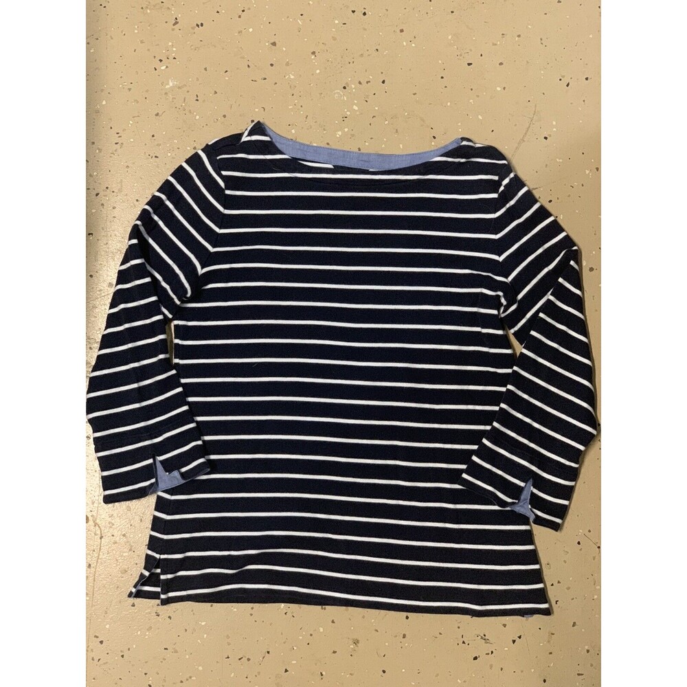 Nautica Women Small Navy/White Stripe Classic Shirt Preppy 3/4 Sleeve Boat Neck